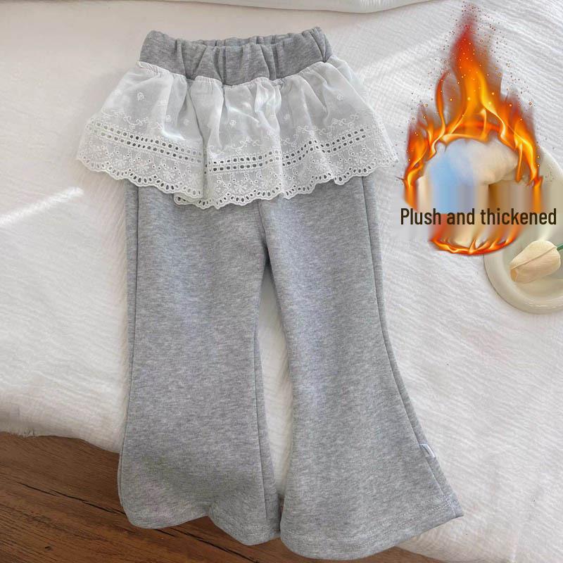 Girls' Korean Style Lace Trim Flared Pants - Spring/Autumn 2026 Versatile Casual Sweatpants