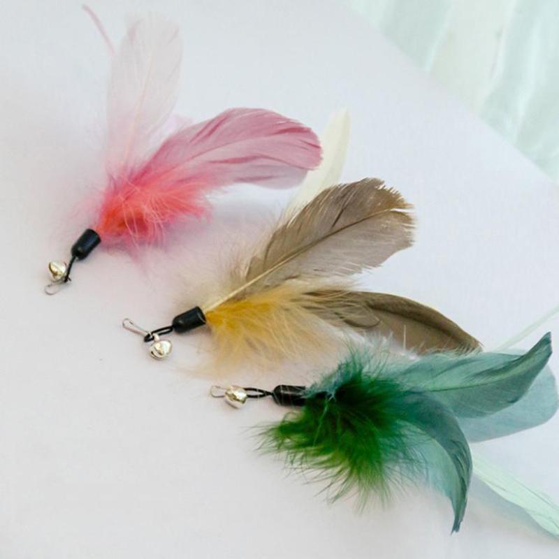 §Spring Teasing Cat Stick Long Pole Cat Teaser Stick Toy Feather Funny Simulation Fishing Rod Bell Squeaky Cat Toy