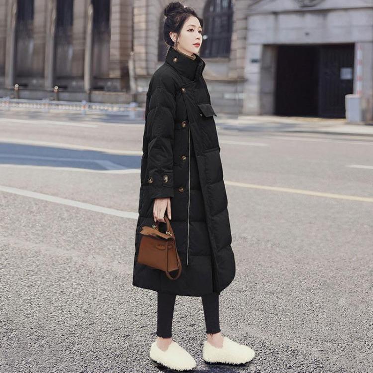 Winter Women Korean Puffer Jacket Stand Collar Windproof Coats Long Parka Thickened Warmer Buttons Big Pockets Cotton Jacket