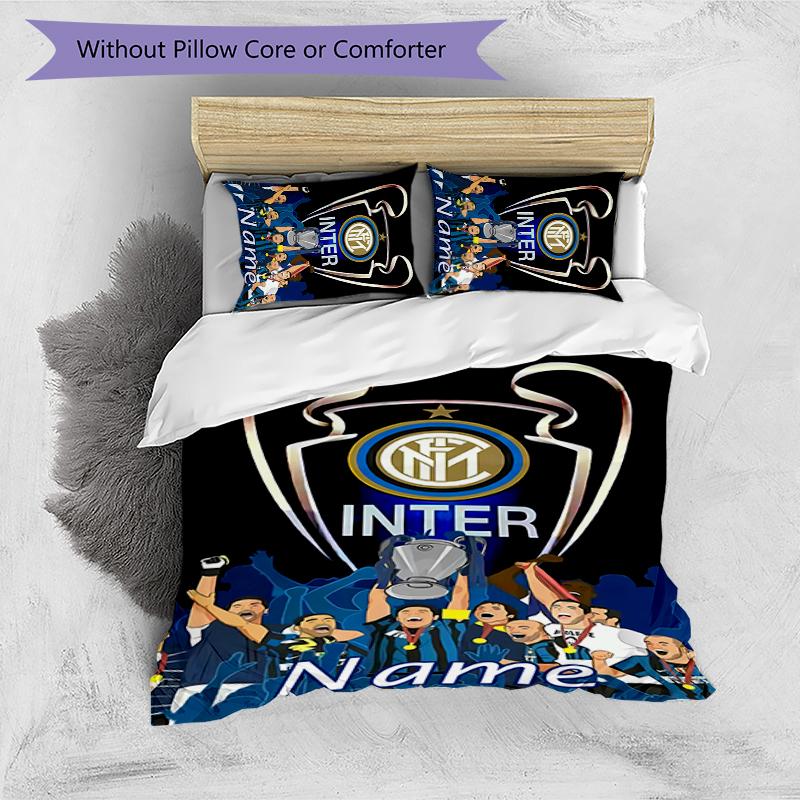 3pcs Custom Name Cartoon Inter Milan Bedding Set Duvet Cover Closure Includes 1 Duvet Cover & 2 Pillowcases for All Seasons Bedroom Decor