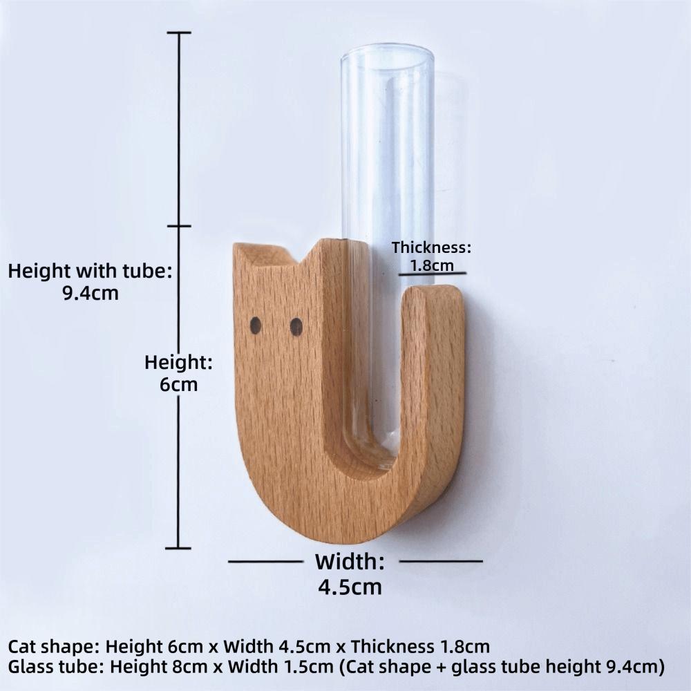 Fridge Magnet Cat Whisker Vase Wooden with Glass Tube Magnetic Flower Vase Refrigerator Accessories Mini Cat Whisker Holder