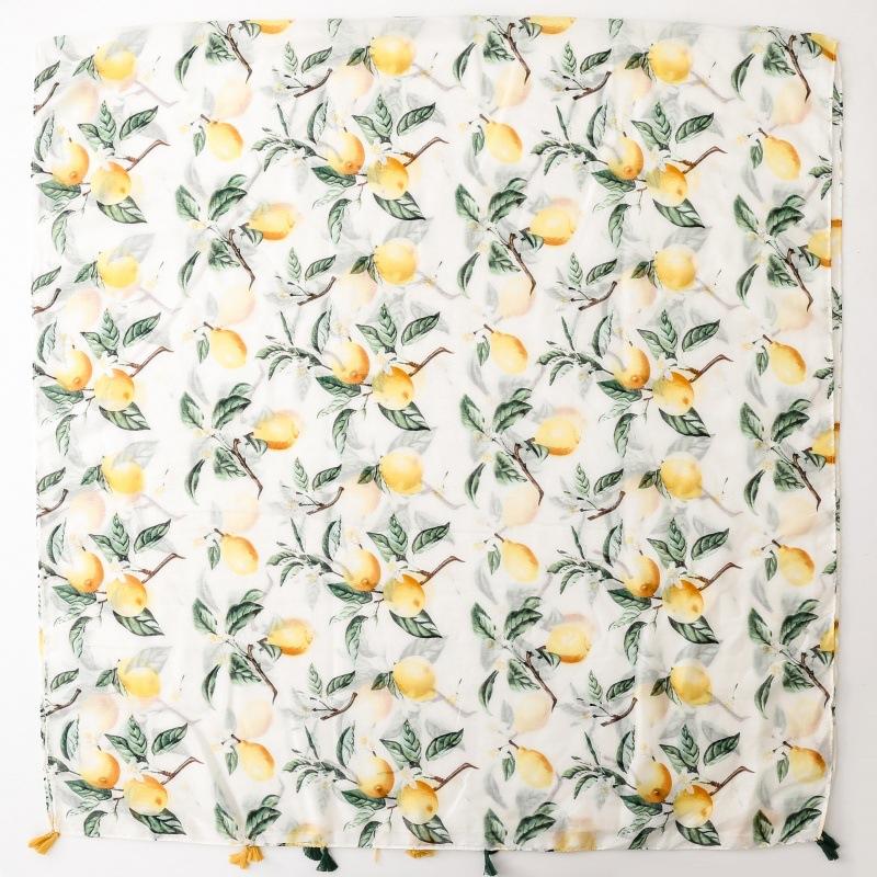 Lemon Tree Damen Eleganter Schal mit Zitronenbaum-Print und Quasten - Weiches Atmungsaktives Polyester-Tuch für, Strandurlaube & Freizeitaktivitäten, Leicht