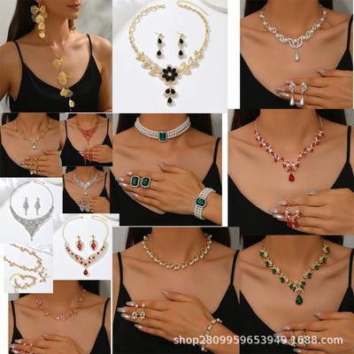 Dress Jewelry Direct Sales Necklace Earrings Two-piece Set Flower Bride Retro High-end Design Set