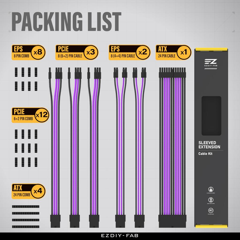 PC Power Extension Sleeve Cable 16AWG Power Extension Cable PSU Extension Cable 6 Pieces 30CM 3 Pieces 8 Pin GPU Extension Cable 2 Pieces 8 Pin CPU