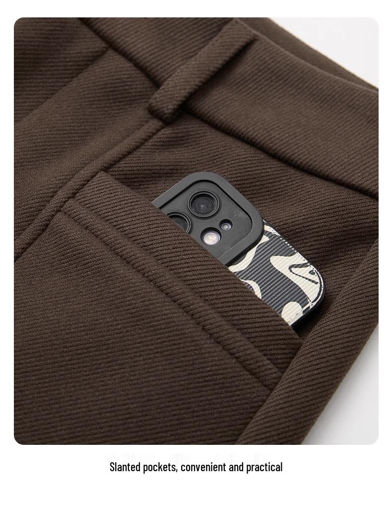 Ankola Women's Red Wool Wide-Leg High-Waisted Thick Trousers for Autumn/Winter 2024