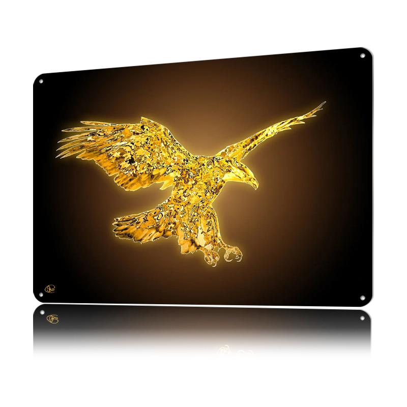Golden Eagle Printed Poster Customized Wall Art Retro Vintage Metal Tin Signs for Modern Home Decoration Luxury Custom Plate 20x30cm(7.8x11.8inch)