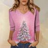 Women's Fashion Casual V Neck 3/4 Sleeve Loose  Printed T-Shirt Ladies Top