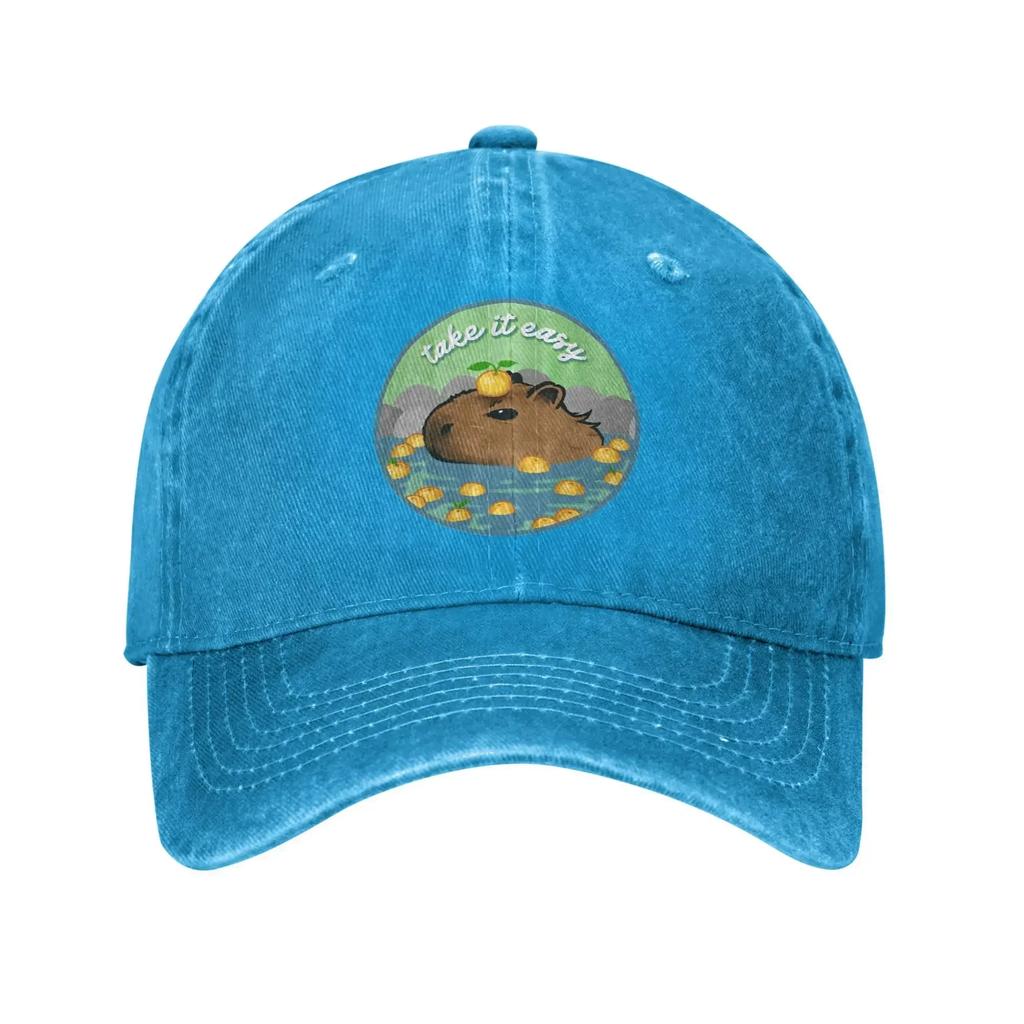 Vintage Chill Capybara Take It Easy Baseball Cap Unisex Distressed Washed Snapback Cap Cute Animal Outdoor Running Soft Caps Hat