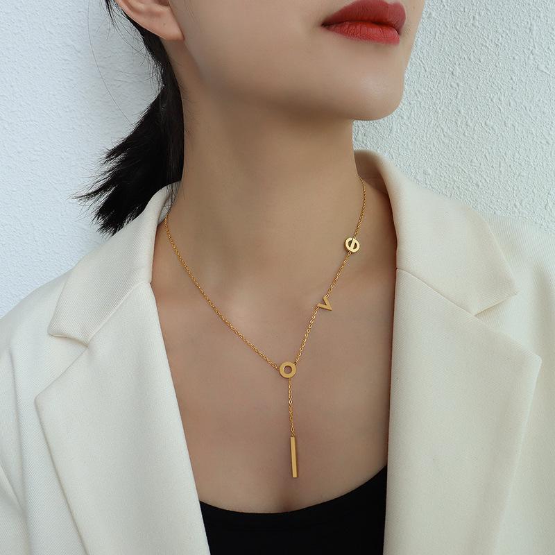 Korean 18K Gold Plated Titanium Love Pendant Necklace for Women - P025