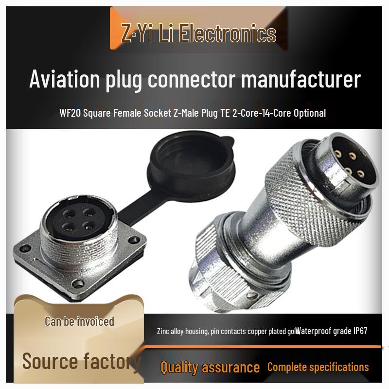 WF20 Waterproof Aviation Plug 23-Pin Square Flange Socket Connector, 15 Cores, TE+Z.