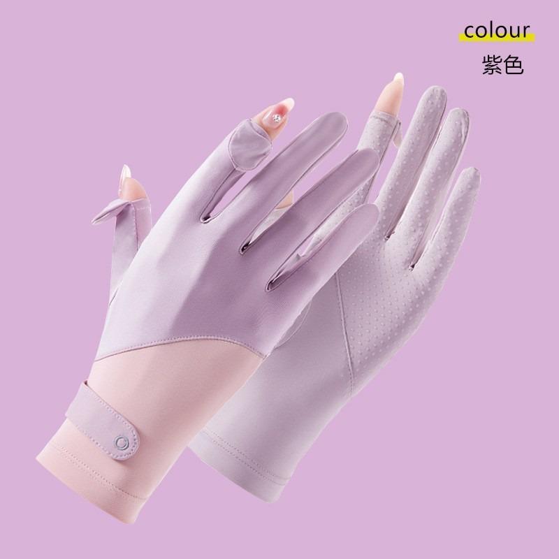 Sunscreen gloves summer women's outdoor UV protection and non-slip two-finger thin driving touch screen cool silk gloves