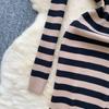 Pullover Kleider Frauen High Neck Herbst 2024 Sexy Slim Fit Farbe Blockiert Gestreiften Gestrickte Bodycon Kleid Streetwear Chic Kleider