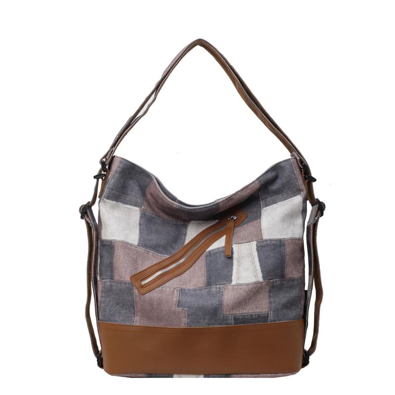 

Винтажная большая женская сумка двойного назначения, большая вместительная сумка через плечо, женский рюкзак через плечо в цвете коричневый/белый