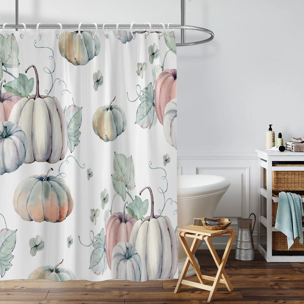 1 Piece 180X180Cm Simple Pumpkin Pattern Printed Shower Curtain Partition Decoration Bathroom Waterproof And Mildew Proof