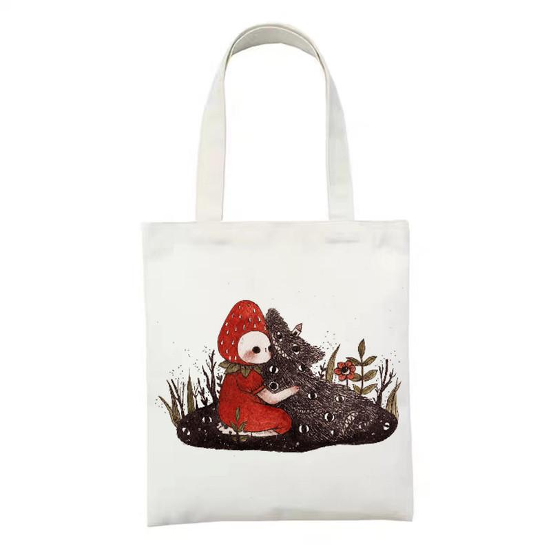 Damen-Einkaufstasche aus Segeltuch, wiederverwendbare Handtasche, Cartoon-Grafiken, Reise-Einkaufstasche für Damen, große Einkaufstasche, Umhängetasche aus Segeltuch