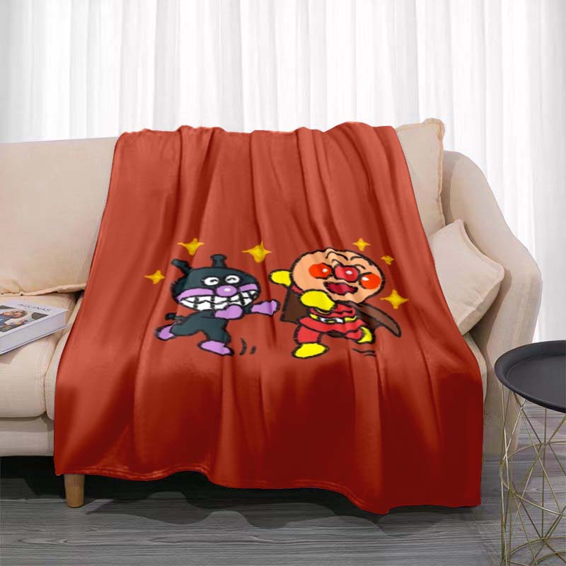 Kawaii Anpanman Printed Throw Blanket Soft Comfortable Warm Blanket For Kids Nursery Bedroom Living Room Office Travel Camping