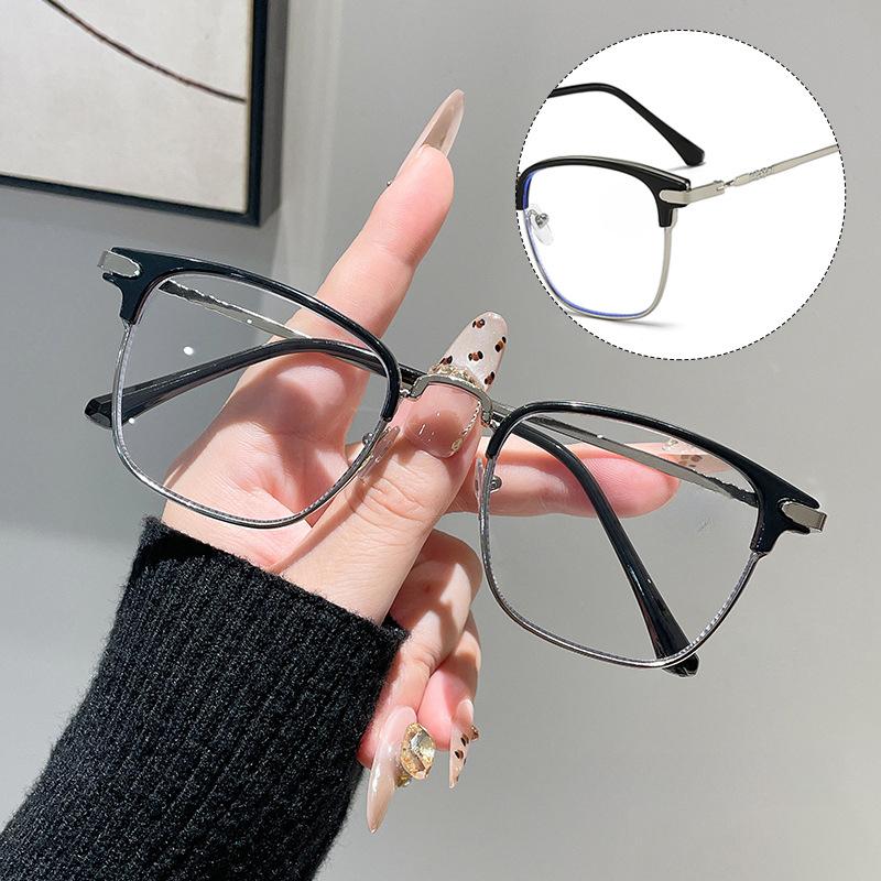 

Модные очки для чтения с металлической полуободковой оправой для бровей, защищающие от синего света, мужские и женские + 400 degrees серебряный