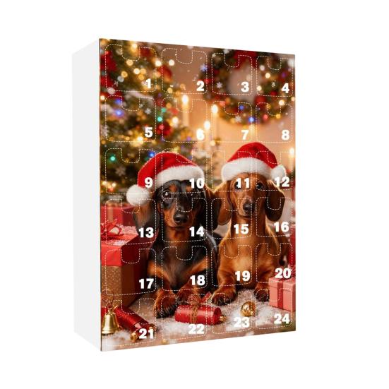 

2025 Адвент-календарь «Такса в кружке» 24-дневная коробка для отсчета Рождества с акриловыми украшениями Милый подарок для любителя собак D