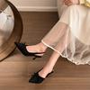 Summer New After The Ring Belt Sexy Banquet Bow Women's Shoes Pointy Comfortable Solid Color Elegant High Heel Sandals