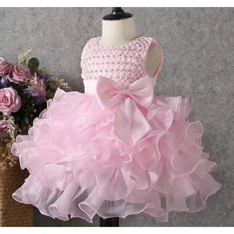Baby Girl Princess Dress Pearl Infant Toddler Girl Vintage Vestido Party Birthday Ball Gown Baby Clothes