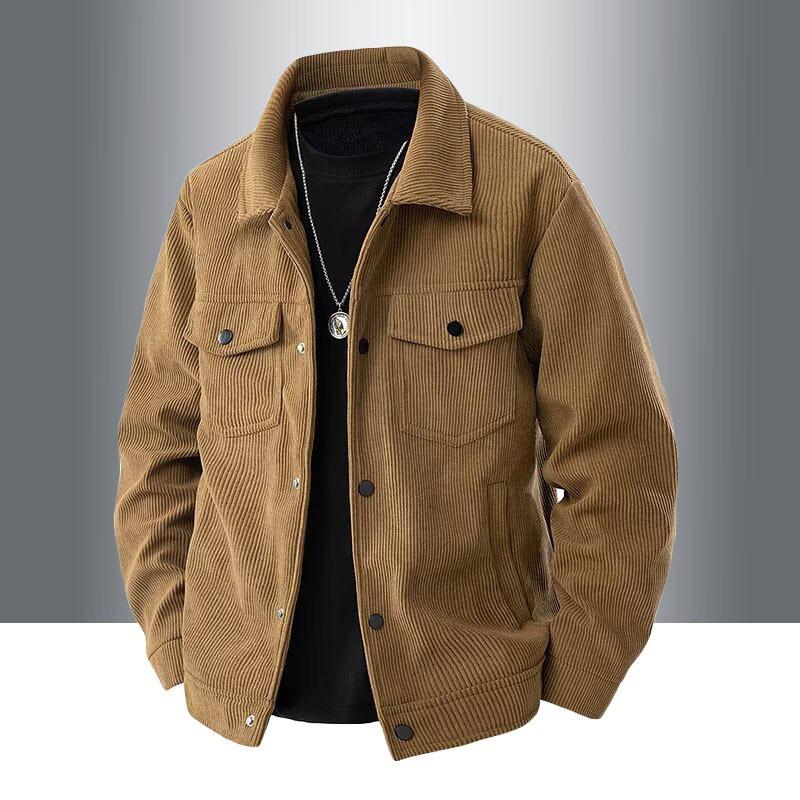 

Retro Corduroy Jacket Men s Coat Trendy Handsome Casual Korean Style Lapel Top Autumn Winter Outer Wear L коричневий