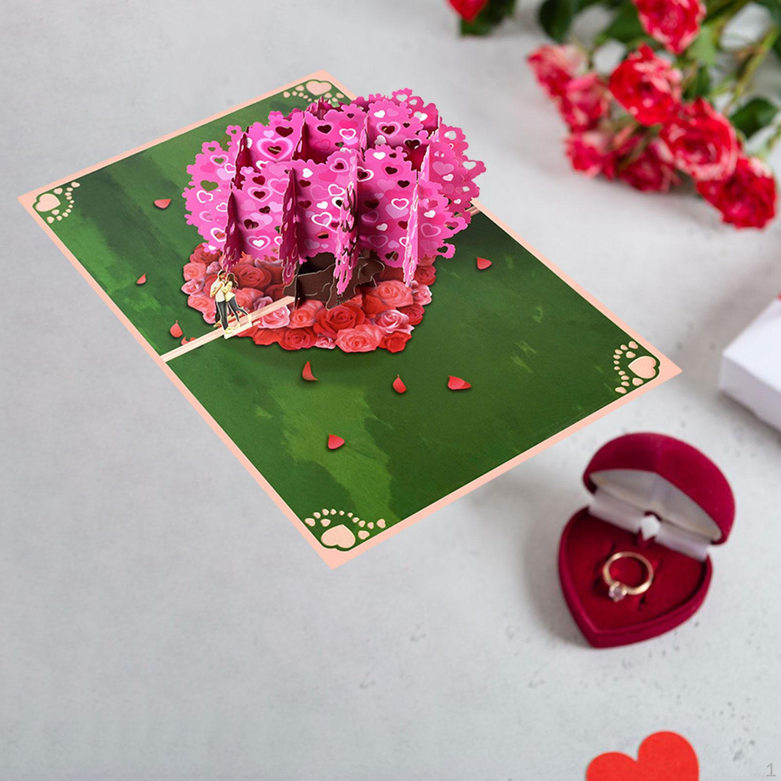 Popup Anniversary Card, Peach Blossom Wedding Card 3D Paper Valentines Greeting