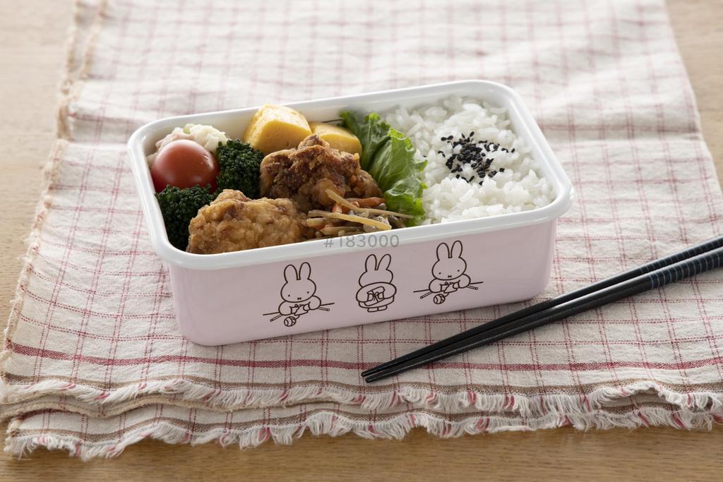 Fuji Enamel Miffy Pastel Storage Container with Lid, Shallow, Rectangular, Square, Medium, Pink, Gift, Miffy Enamel