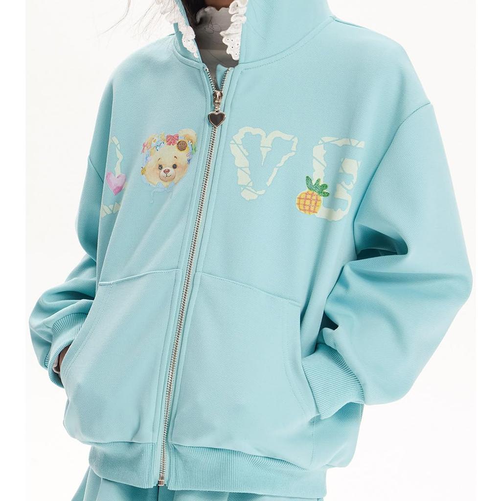 Barry Banny Outerwear for Cotton Blend Hooded Cold Weather Cute Bear Lace Heart Suitable for Elementary and Middle School and Size 160cm Kids' Hoodie,