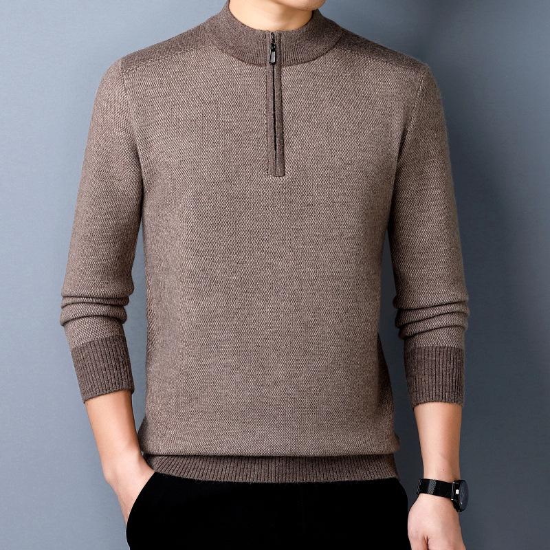 Brand Men's Wool Half-Zip Sweater - 2025 Autumn/Winter Edition: Thick, Warm Middle-Aged Dad Style Base Layer