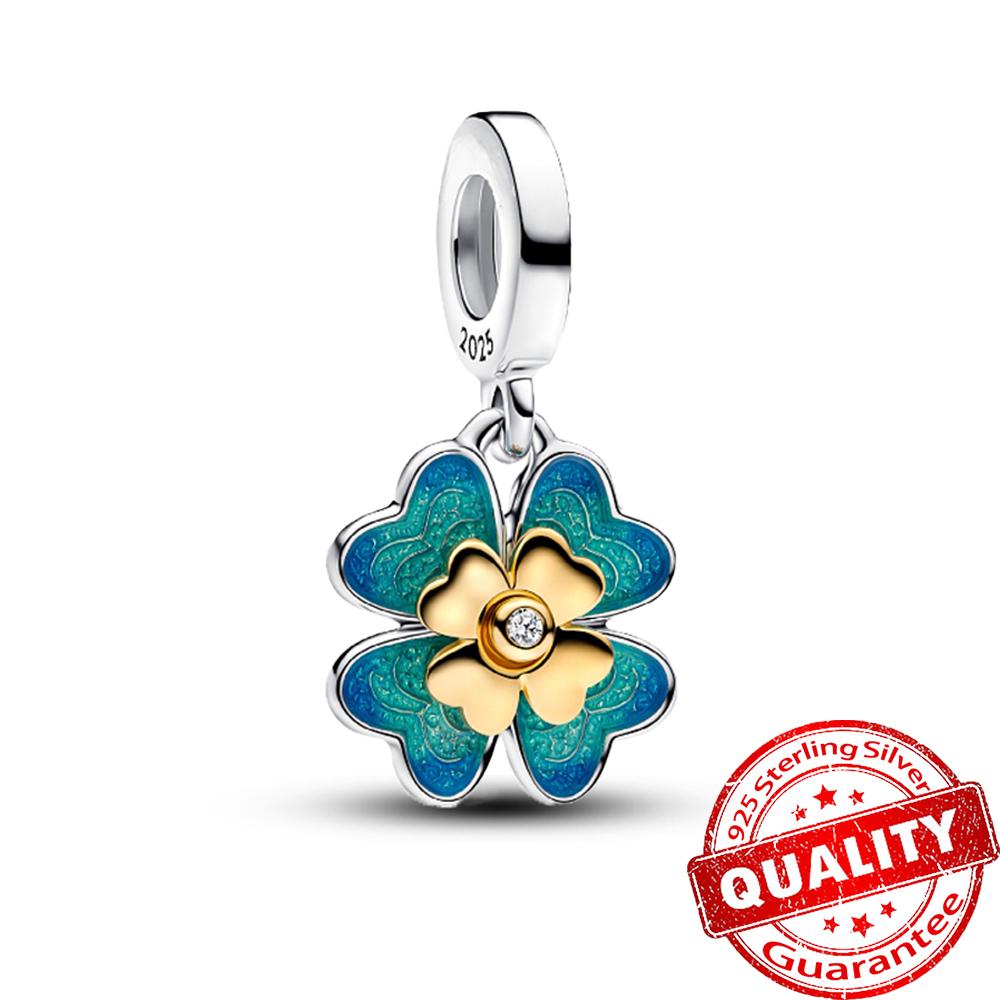 2025 Trendy Spinnable Four Leaf Clover & Elf & Swallow Dangle Charm Fits Bracelet & Necklace Women 925 Sterling copper Bead Gift