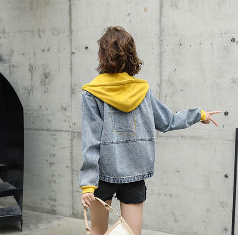 Women's Hooded Zipper Denim Short Jacket Spring and Autumn Fashion Embroidery Loose Casual Jacket Top