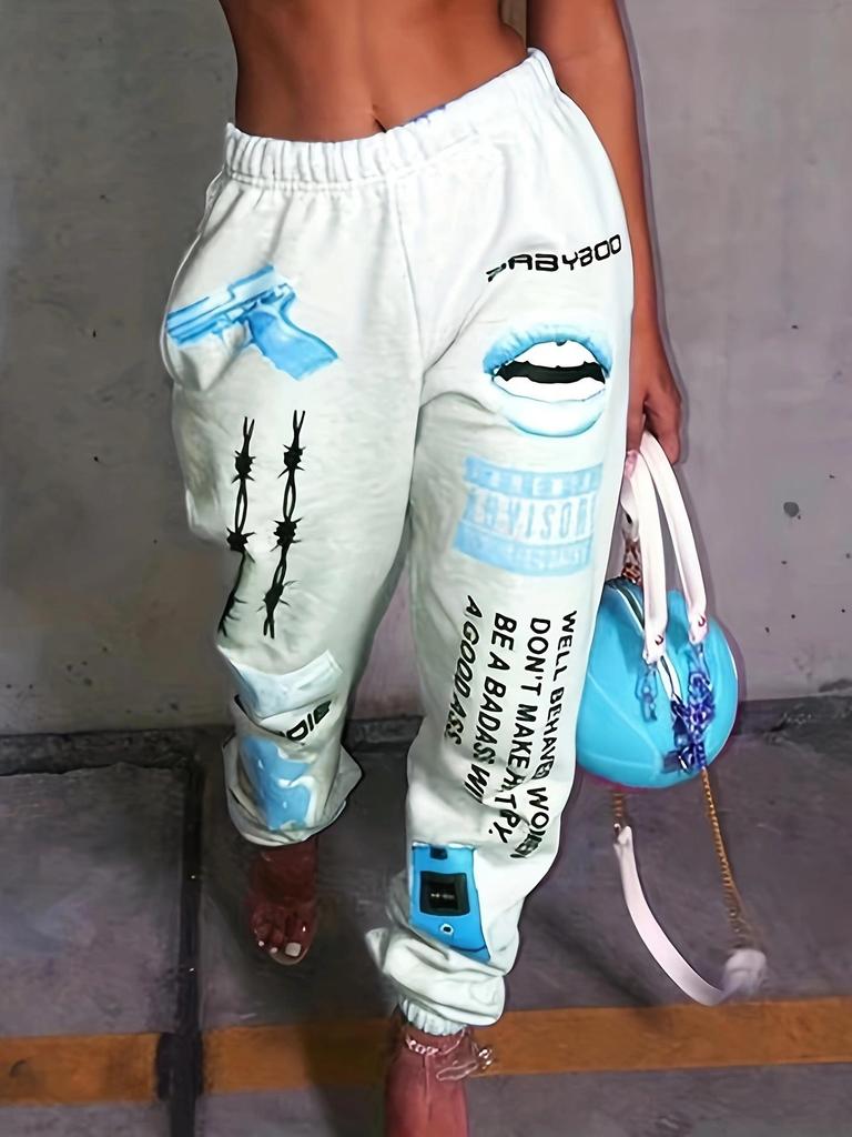 European & American Women's 2025 Printed Elastic Waist Casual Harem Pants