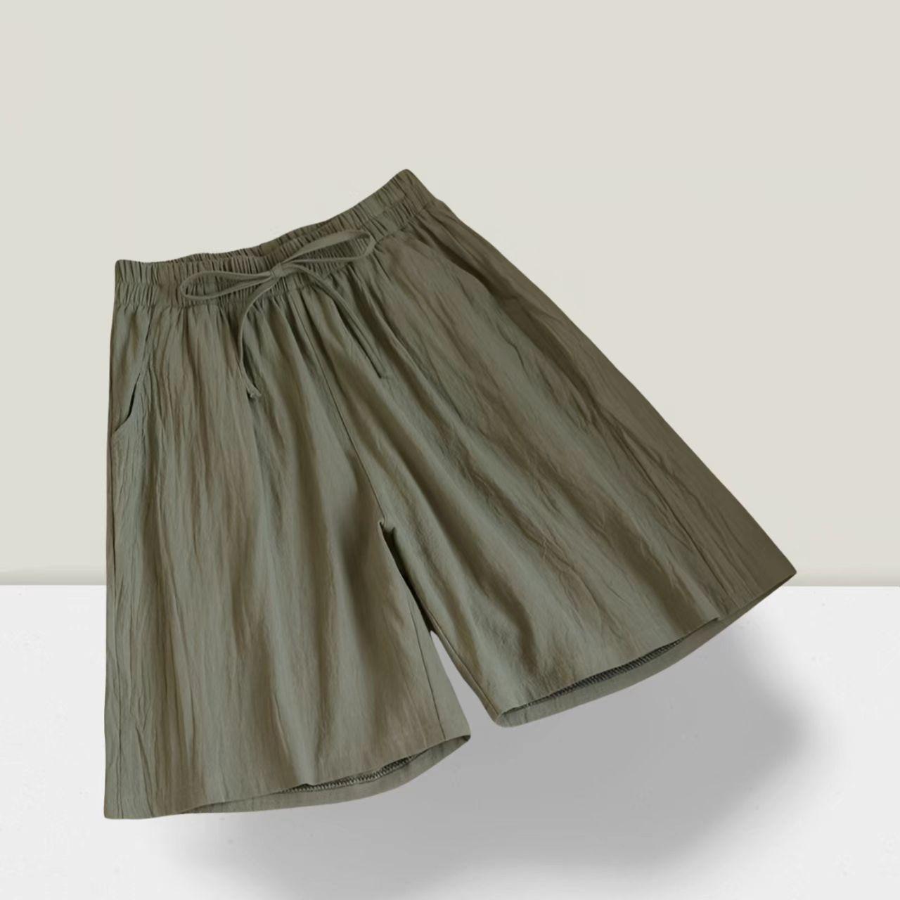 

Plus Size Cotton Linen Women s Summer Comfortable Breathable Five-Point Shorts - Extended Widened Cool Casual Pants 3XL армія зелений колір