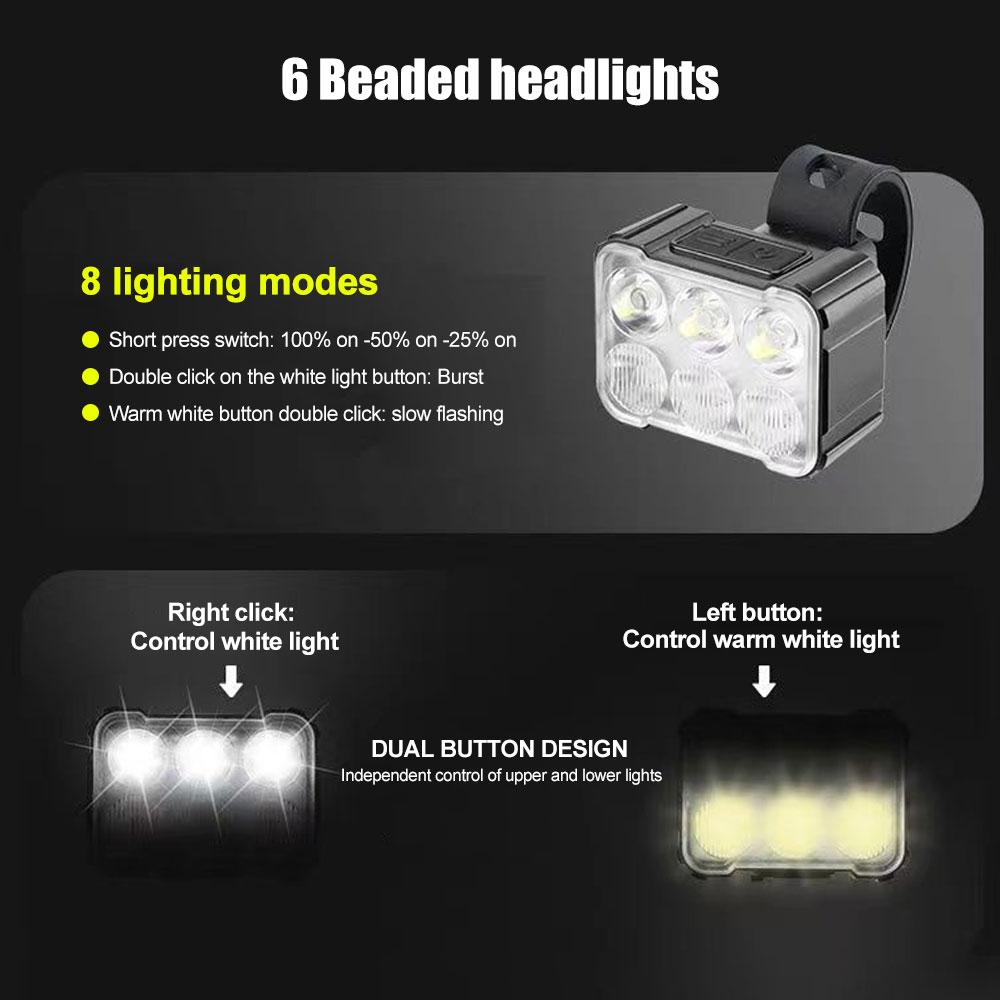 Red/White Cycling Taillight 6 Lamp Headlight Bicycle Lights Bike Safety Warning Light LED USB Rechargeable Waterproof Bike Light