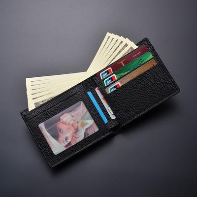Pánská štíhlá peněženka z PU kůže, krátký styl, dvojitá, s držákem na ID kartu, velká kapacita, pro denní dojíždění, cestování