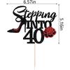 Stepping Into 40 Cake Topper,Still Fabulous at 40 Cake Decor,Funny Happy 40th Birthday Party Supplies,Highheel Rose Sign Cheers to 40 Years Black Red