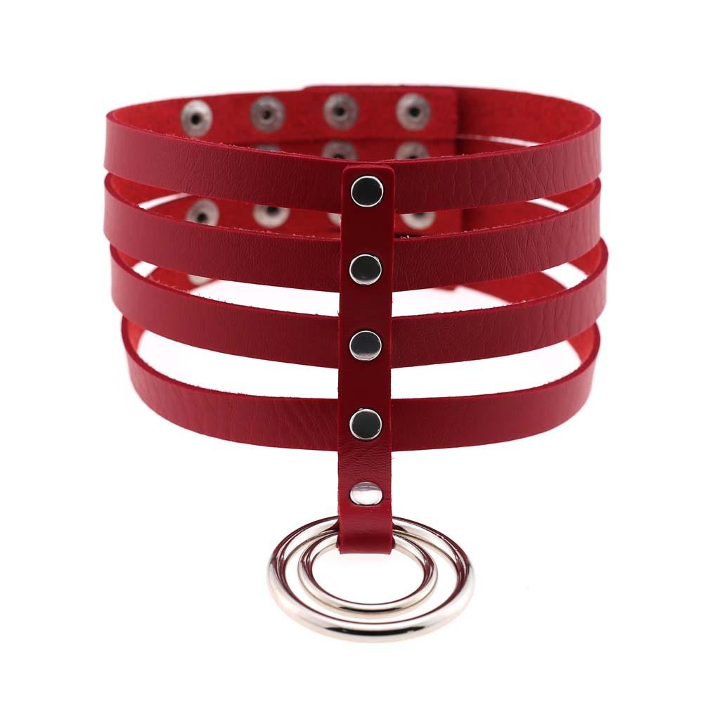 Four Row Rivet PU Leather Choker, Harajuku Punk Circular Ring Street Bar Necklace