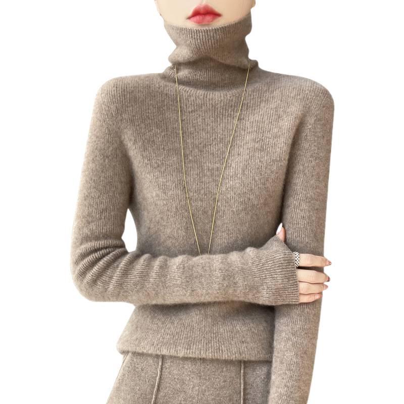 Women’s High Neck Wool Sweater 2025: Slim Fit, Pure Color, Fashionable Base Layer Knit.