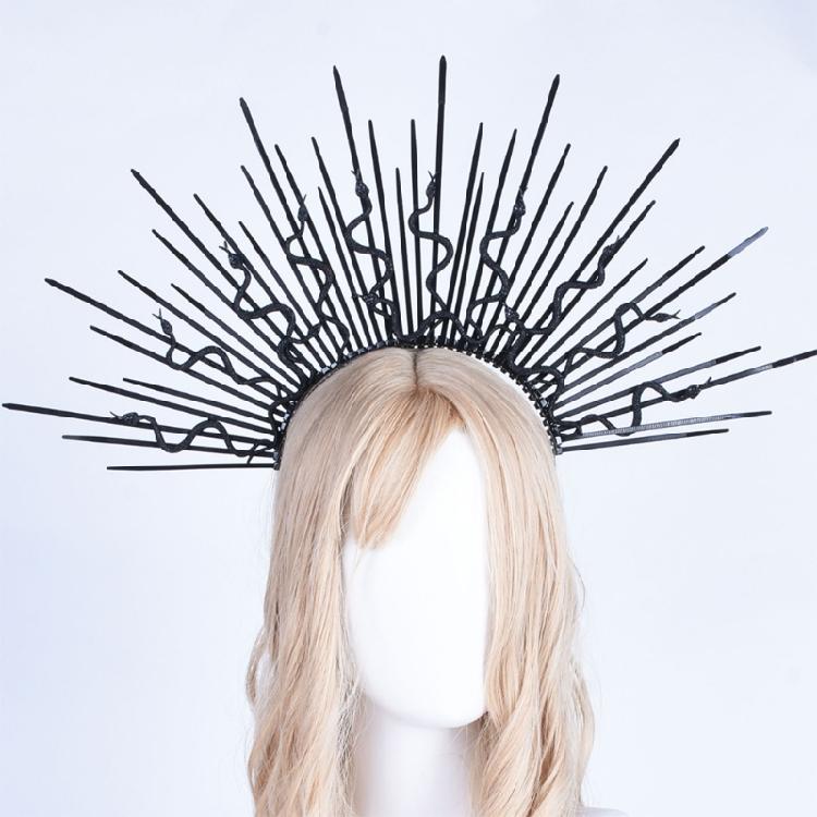 Unique Punk Snake Artistic Hair Band Spiked Head Accessory for Adults Hair Hoop with Metallic and Snake Cosplay Maid
