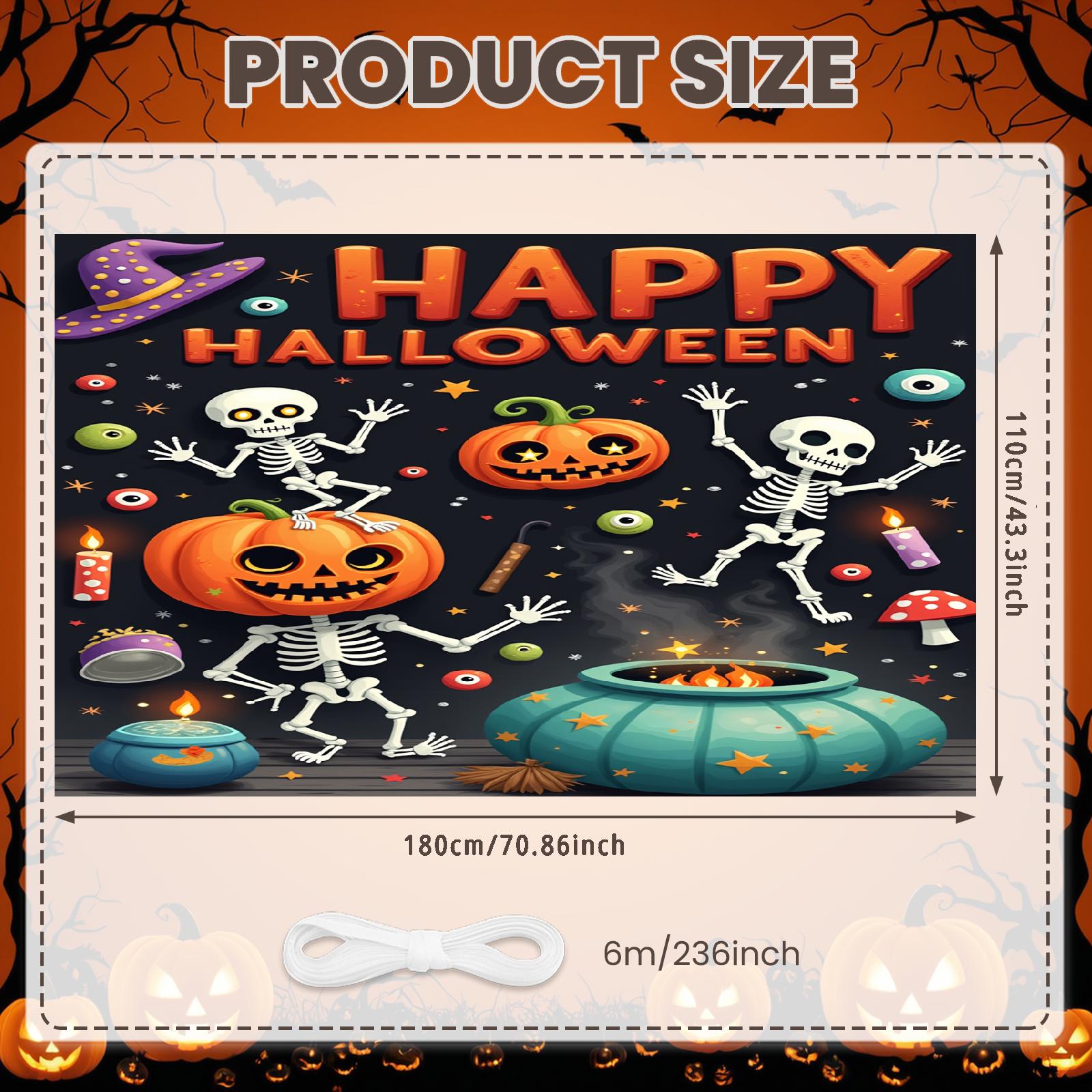 

Halloween Banner Vibrant Colors Event Decoration Holiday Banner Eye-catching Pumpkin Banner For Holiday Celebration Indoor Party