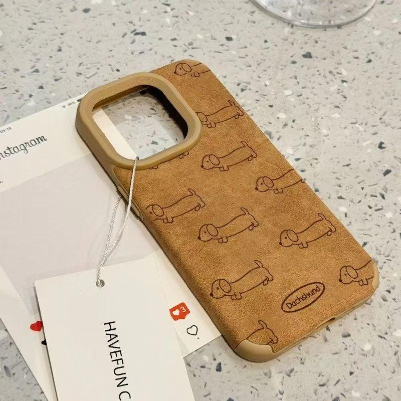 Ins Long Strips of Little Dough Dogs for IPhone 16 Promax Apple 15 Pro Phone Case 14 New 13 Leather Pattern