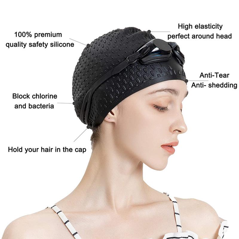 Water Drop Non-Slip Swim Cap for Women - Comfortable, Waterproof, and High Elasticity for Long Hair.