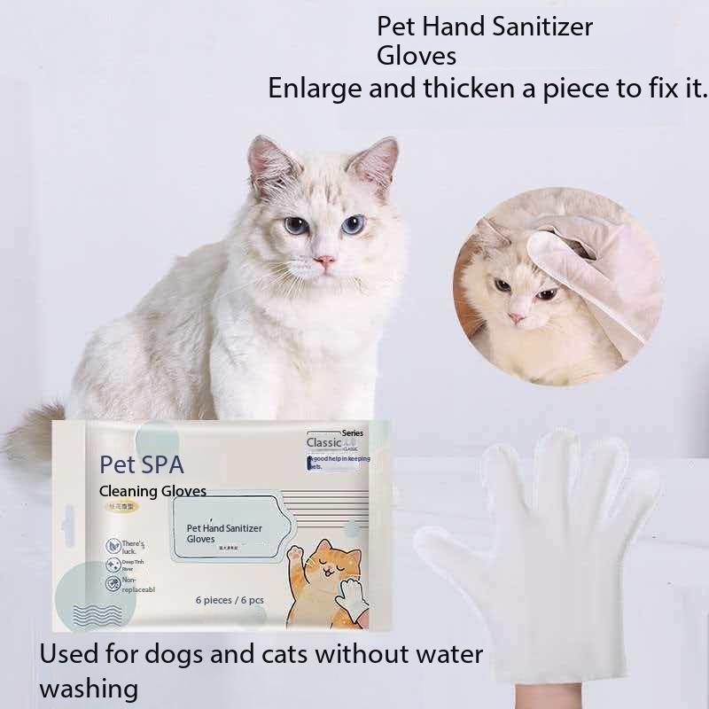 Pet No-Wash Disposable Deodorizing Hair-Removing Wet-Cleaning Bath Gloves No-Rinse Formula for Cats Dogs-6-Piece Pet Supplies