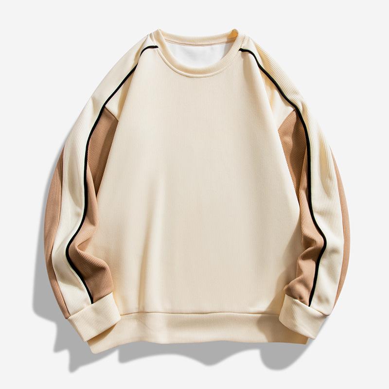 Men Crew Neck Sweatshirt Color Block Design Casual Pullover Streetwear Top S абрикосовый