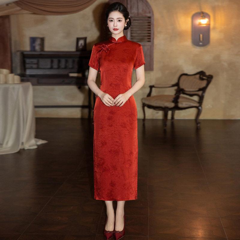 Rood nationale stijl nieuwe Chinese lange cheongsam verbeterd jong 1011 nieuw dames hoogwaardig verlovings toostjurk