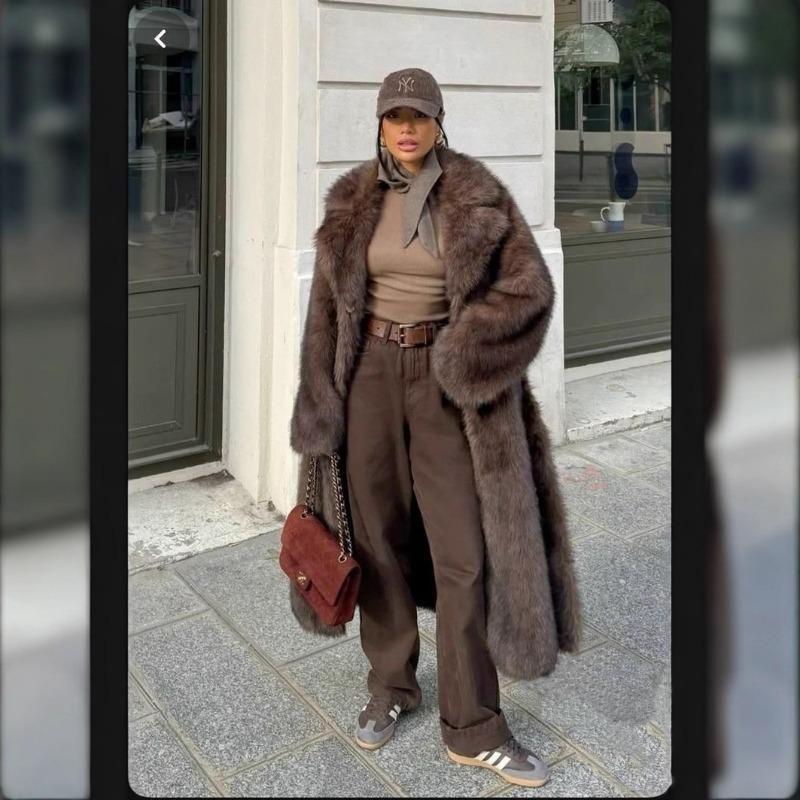 Winter Women s Brown Faux Fur Coat Warm Long Overcoat S