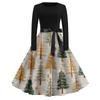 Women's Casual Vintage Christmas Print Neck Dress for Holiday Party