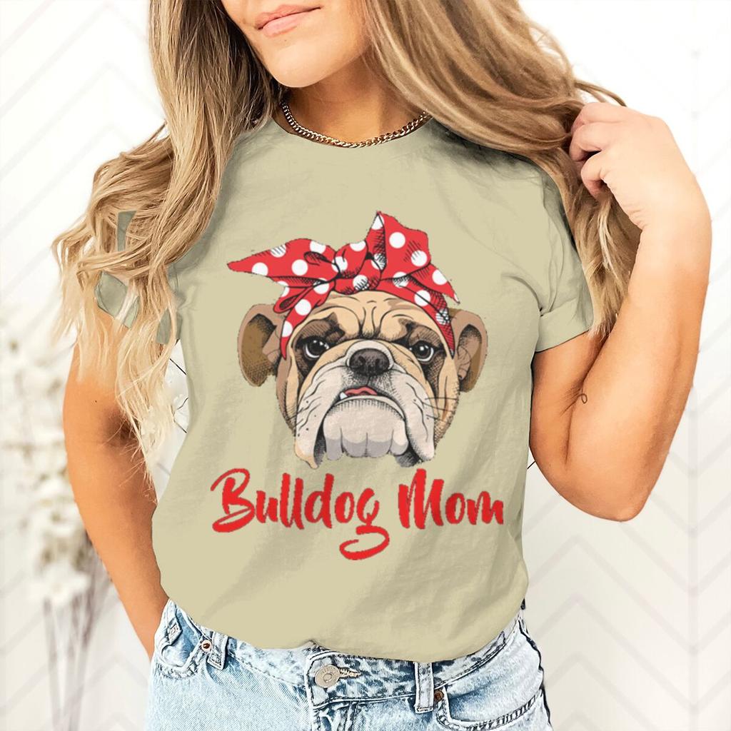 Bulldog Mom Printed Dog Mama Gifts for Womens Tshirts Casual Summer Short Sleeve Fashion Animal Lover Female Tshirts