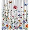 Spring Floral Leaves Shower Curtain Butterfly Watercolor Blossoming Flower Rustic Plant Nature Wildflower Vintage Country Farmhouse Fabric Curtain