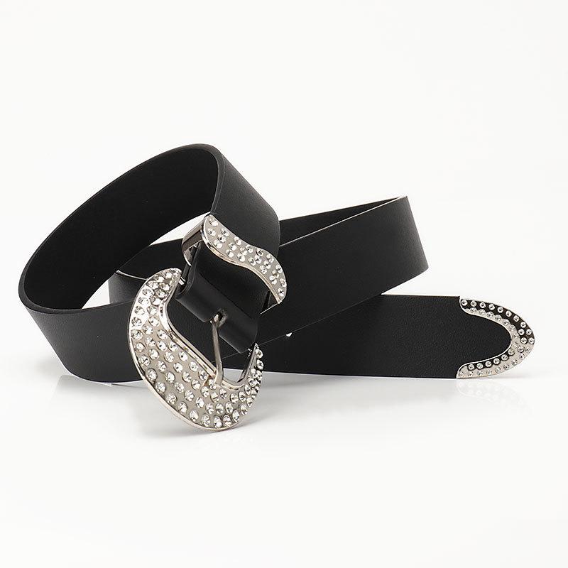New rhinestone alloy three-piece black belt women's American millennial style personalized versatile jeans women's belt